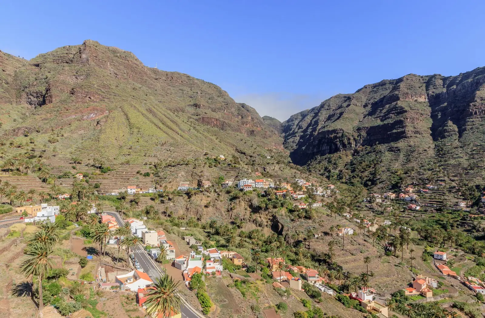 Terraced hillsides and villages of the Valle Gran Rey ravine on La Gomera